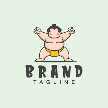 Sumo wrestler Logo sign. Fat, overweight man. Traditional sport of Japan. Branding Identity Corporate vector logo design Flat Style 