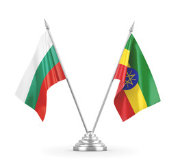 Ethiopia and Bulgaria table flags isolated on white 3D rendering 
