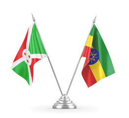 Ethiopia and Burundi table flags isolated on white 3D rendering 