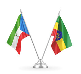 Ethiopia and Equatorial Guinea table flags isolated on white 3D rendering