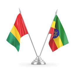Ethiopia and Guinea table flags isolated on white 3D rendering