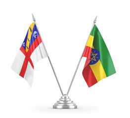 Ethiopia and Herm table flags isolated on white 3D rendering