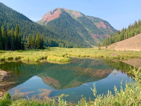 Reflection of Mountains in South Fork Mineral Creek Pond Colorado Taken September 2020