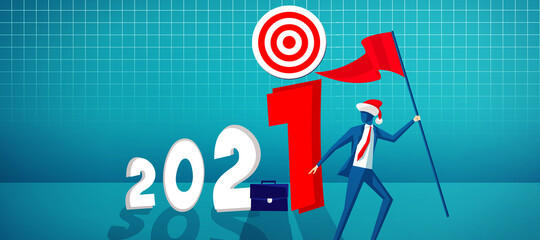 2021 with target and goal concept. 3D illustration