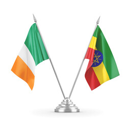 Ethiopia and Ireland table flags isolated on white 3D rendering