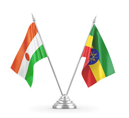 Ethiopia and Niger table flags isolated on white 3D rendering