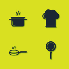 Set Cooking pot, Frying pan, and Chef hat icon. Vector.