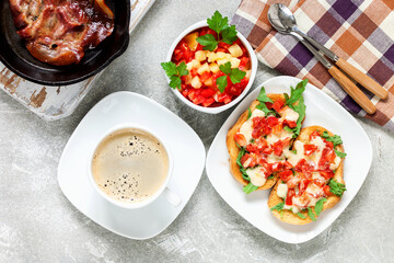  bruschetta with  tomatoes, mozzarella cheese and herbs