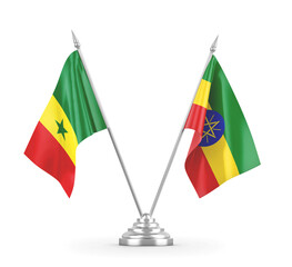 Ethiopia and Senegal table flags isolated on white 3D rendering