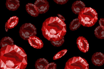Red blood cells on a black background. Polygonal graphics.