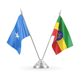 Ethiopia and Somalia table flags isolated on white 3D rendering