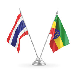 Ethiopia and Thailand table flags isolated on white 3D rendering