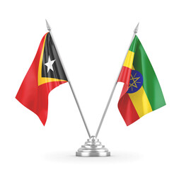 Ethiopia and Timor-Leste East Timor table flags isolated on white 3D rendering