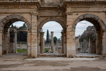 Fototapeta na wymiar Ancient ruins in Ephesus Turkey