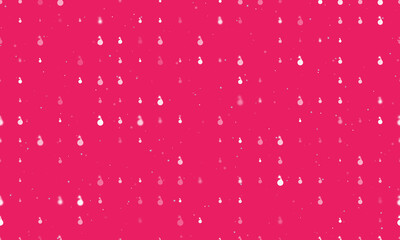 Seamless background pattern of evenly spaced white bomb symbols of different sizes and opacity. Vector illustration on pink background with stars