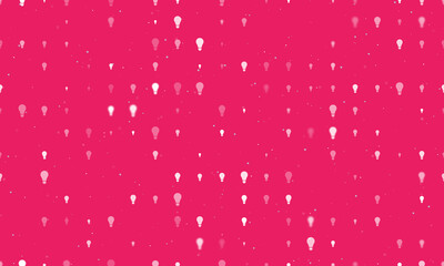 Seamless background pattern of evenly spaced white lamp symbols of different sizes and opacity. Vector illustration on pink background with stars