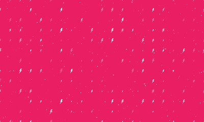 Seamless background pattern of evenly spaced white lightning symbols of different sizes and opacity. Vector illustration on pink background with stars