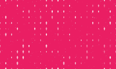 Seamless background pattern of evenly spaced white man symbols of different sizes and opacity. Vector illustration on pink background with stars