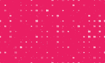 Seamless background pattern of evenly spaced white man with woman symbols of different sizes and opacity. Vector illustration on pink background with stars