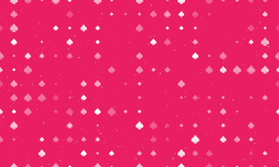 Seamless background pattern of evenly spaced white spades of different sizes and opacity. Vector illustration on pink background with stars
