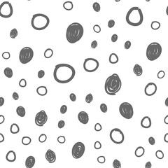 Dots seamless pattern. Hand drawn circles monochrome background texture.