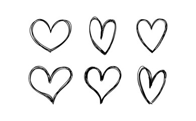 Heart doodles set. Hand drawn hearts collection. Valentine's day sketched design elements.