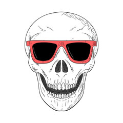 Skull with sunglasses. Vector illustration. Isolated object on white.