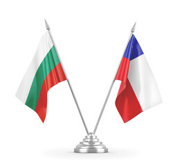 Chile and Bulgaria table flags isolated on white 3D rendering 