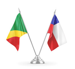 Chile and Congo table flags isolated on white 3D rendering 