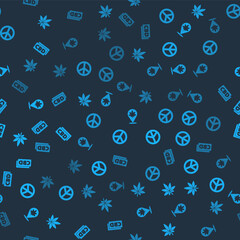 Set Marijuana or cannabis leaf, Peace, Location and marijuana and Cannabis molecule on seamless pattern. Vector.