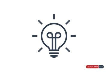 Light Bulb Icon Line isolated on White Background. Ideas Logo Concept. Flat Vector Icon Design Template Element.