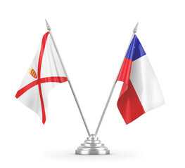 Chile and Jersey table flags isolated on white 3D rendering