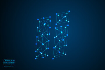 English letters abstract font consists 3d of triangles, lines, dots and connections. On a dark blue background cosmic universe stars, meteorites, galaxies. Vector illustration EPS 10.