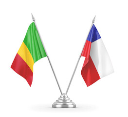 Chile and Mali table flags isolated on white 3D rendering