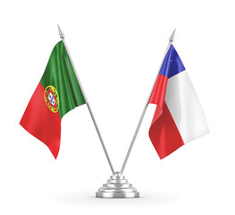 Chile and Portugal table flags isolated on white 3D rendering