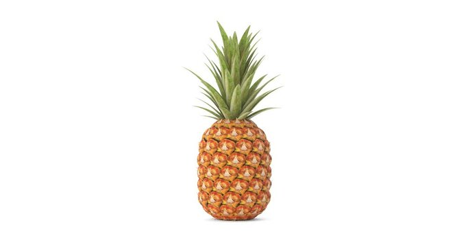 4k Resolution Video: Fresh Ripe Tropical Healthy Nutrition Pineapple Fruit Rotating on a white background with alpha matte