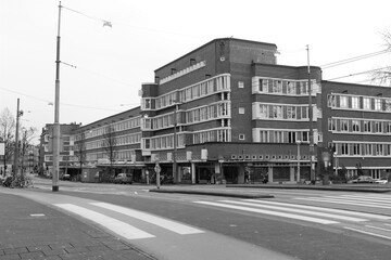 School of Amsterdam Architecture Building in Baarsjes District in Black and White