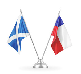 Chile and Scotland table flags isolated on white 3D rendering