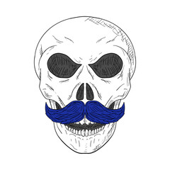 Skull with mustache. Vector illustration. Isolated object on white.