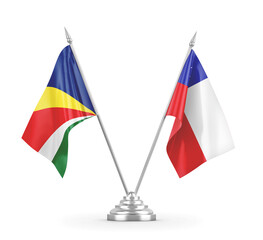 Chile and Seychelles table flags isolated on white 3D rendering