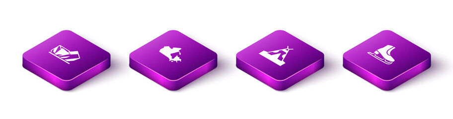 Set Isometric Royal Ontario museum, Canada map, Indian teepee or wigwam and Skates icon. Vector. © vector_v