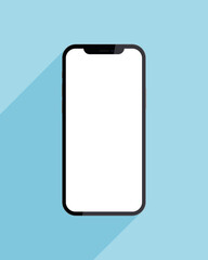 New trendy version of black thin frame notch display smartphone with blank white screen. Realistic vector mockup phone for visual ui app demonstration