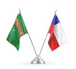 Chile and Turkmenistan table flags isolated on white 3D rendering