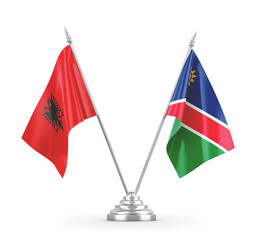 Namibia and Albania table flags isolated on white 3D rendering 