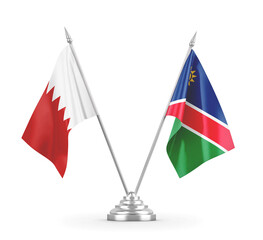 Namibia and Bahrain table flags isolated on white 3D rendering 