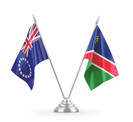 Namibia and Cook Islands table flags isolated on white 3D rendering