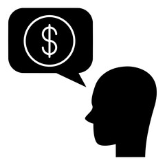 head silhouette with mark dollar in a speech bubble 
