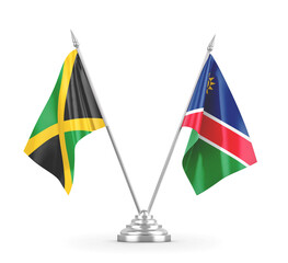 Namibia and Jamaica table flags isolated on white 3D rendering