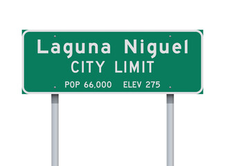 Vector illustration of the Laguna Niguel City Limit green road sign on metallic posts