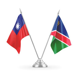 Namibia and Taiwan table flags isolated on white 3D rendering
